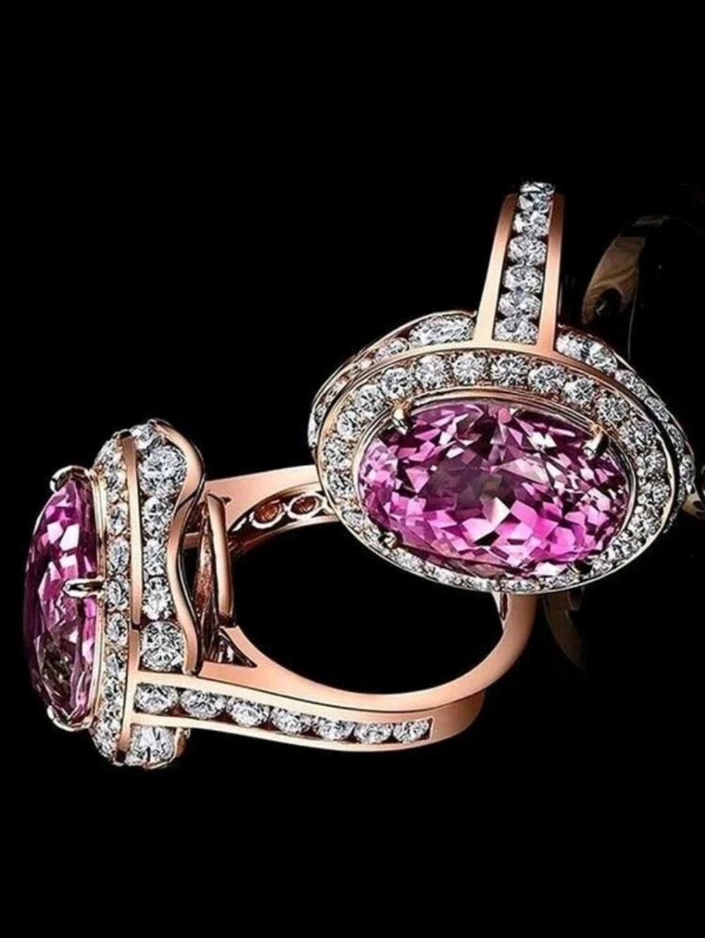 BRAND NEW ** Rose Gold Pink Oval Halo Cocktail Ring with Pavé Diamonds